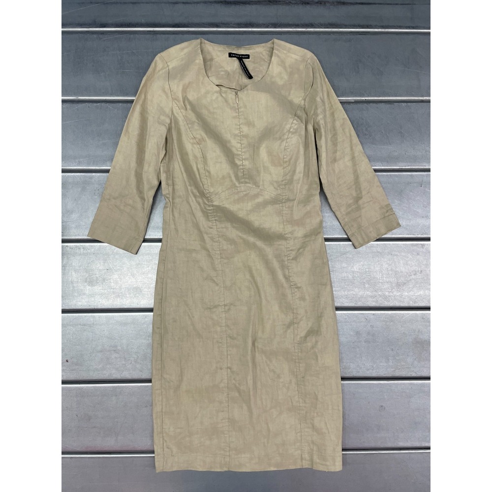 Sarah Pacini Dress Womens 0 Beige Linen Blend Knee/Above Knee‎ 3/4 Sleeve
